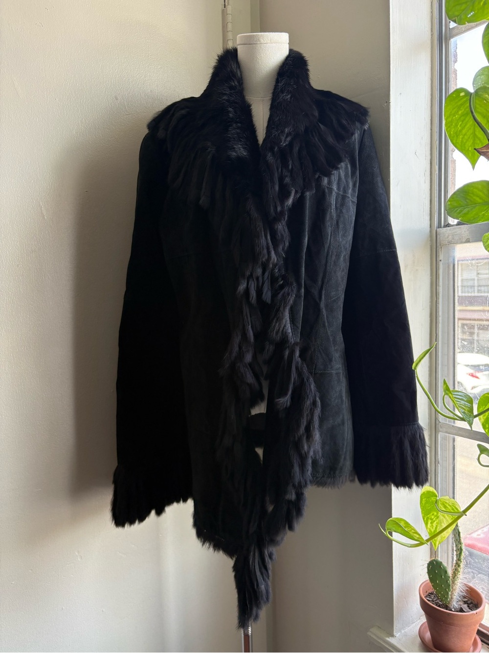 ashley stuart suede fur trim jacket